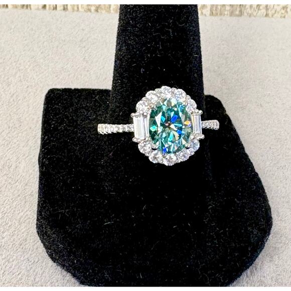 None and/or Unknown Jewelry - NEW 75% WHT Gold, Aqua colored Moissanite Ring, SZ 9.